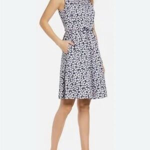 1901 Women's Size 6 Sleeveless Poplin Navy Floral Dress
